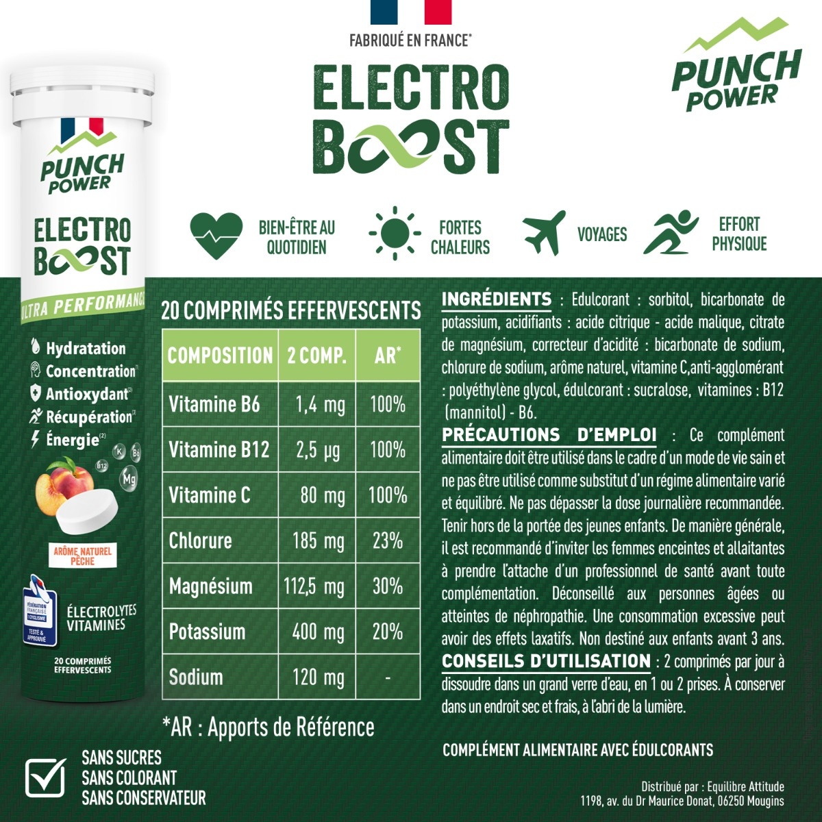 Punch Power - Electroboost - Arôme Pêche - 20 comprimés effervescents