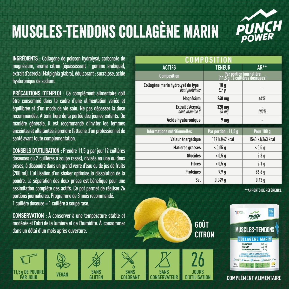 Composition Muscles-tendons collagène marin