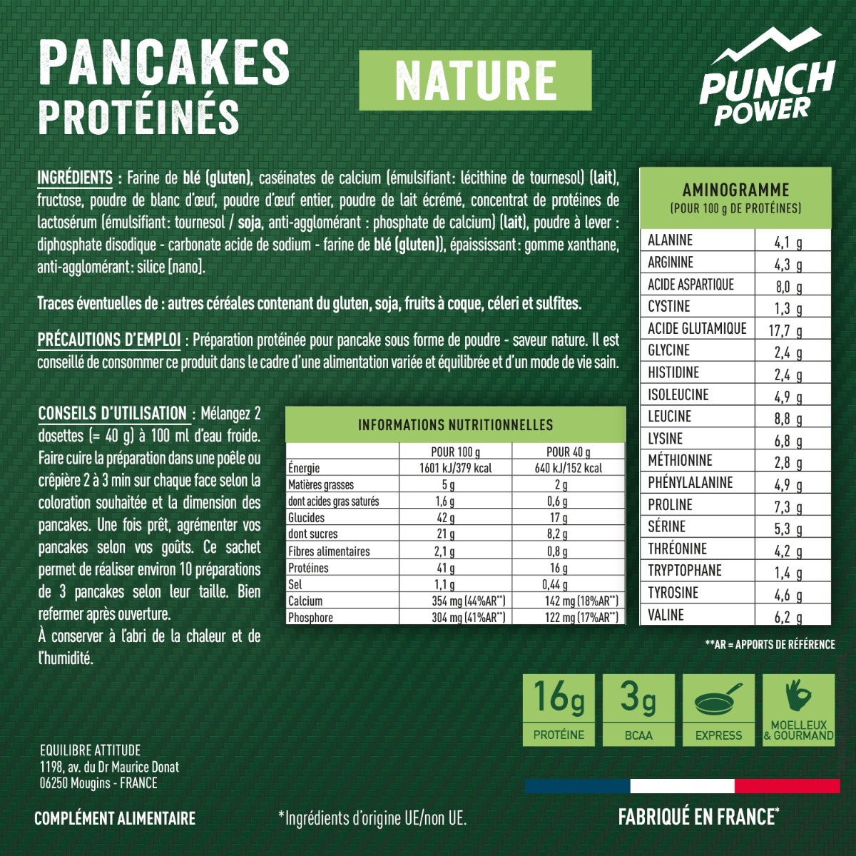Pancake Hyperprotéinés saveur nature - 400g - Pour 10 service de 3 pancake - 16 g de protéines - face