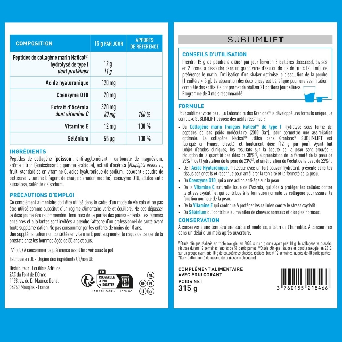 Composition GRANIONS - COLLAGENE BEAUTE +