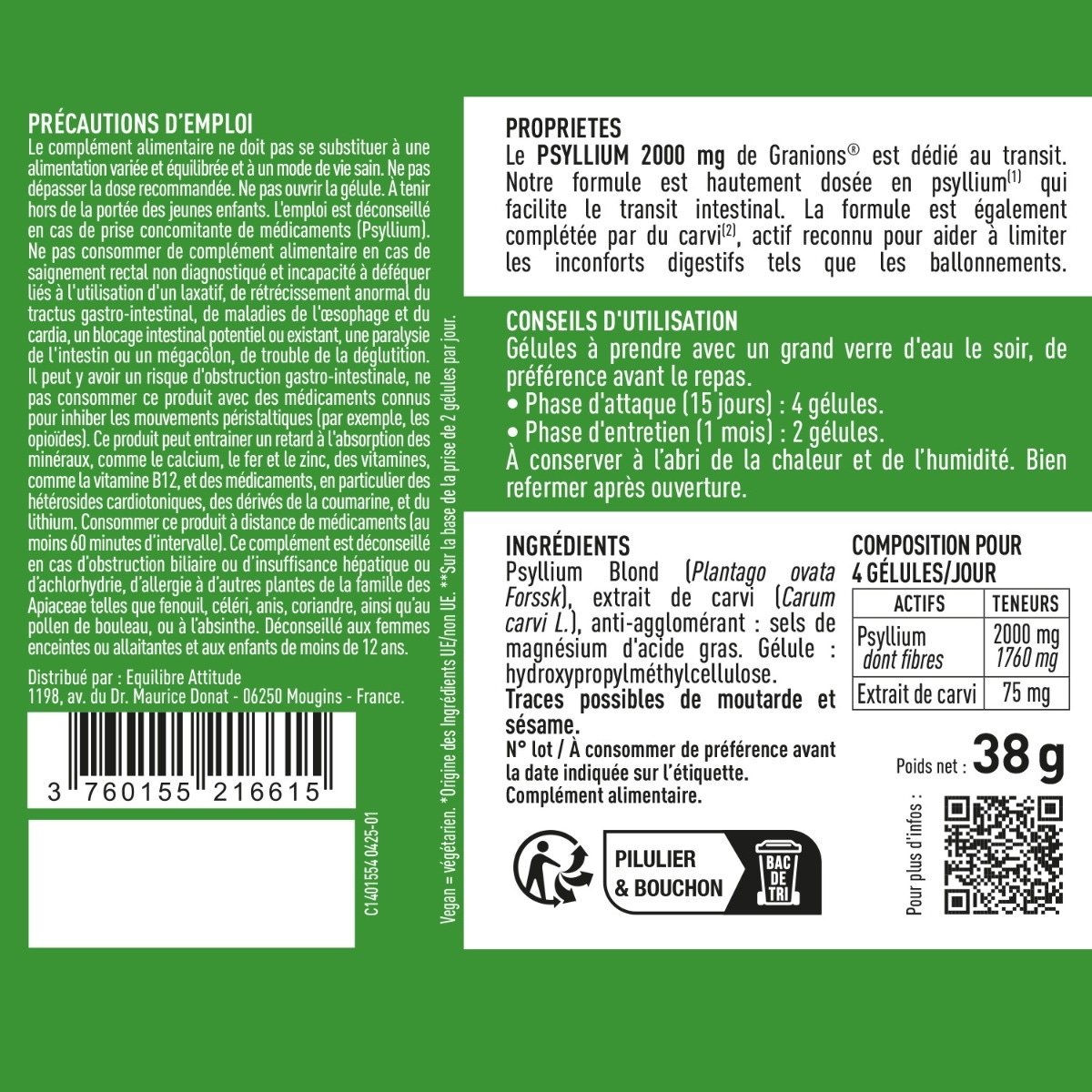 Psyllium Blond 1000mg - 60 gélules