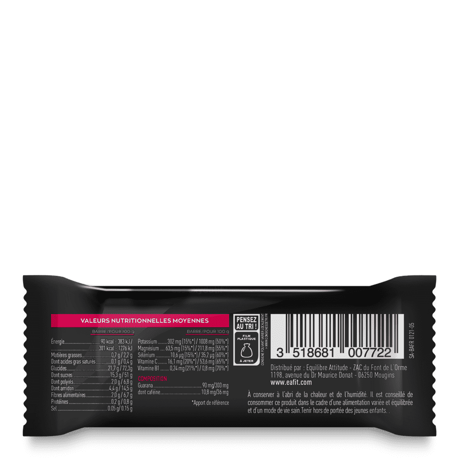 EAFIT La Barre Energétique - Guarana - Anti Oxydant - Sans huile de palme - Saveur Fruits Rouges - Dos