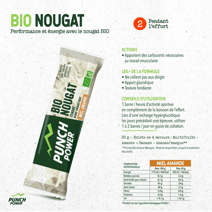 Punch Power Bionougat - Barre énergétique - Miel Amandes