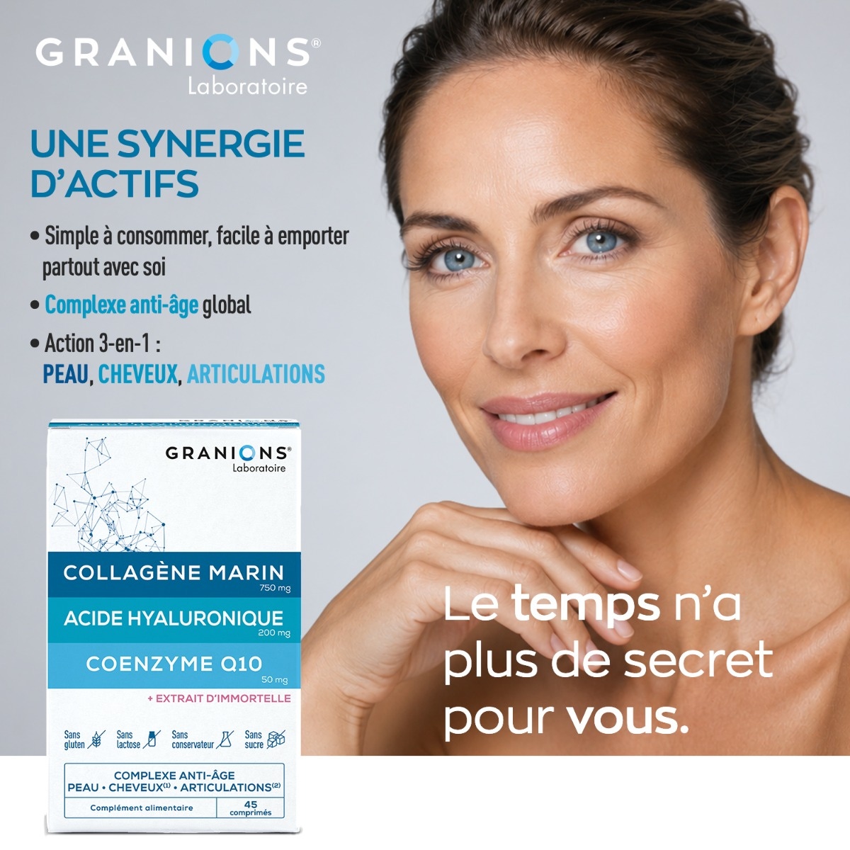 GRANIONS - Complexe Collagène, Acide Hyaluronique & Coenzyme Q10 - 60 comprimés