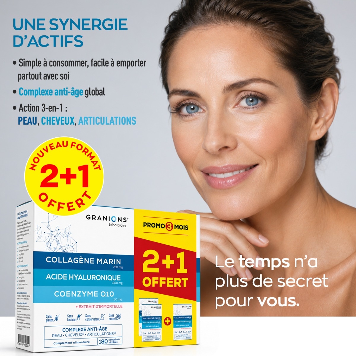 GRANIONS - Complexe Collagène, Acide Hyaluronique & Coenzyme Q10 - 60 comprimés