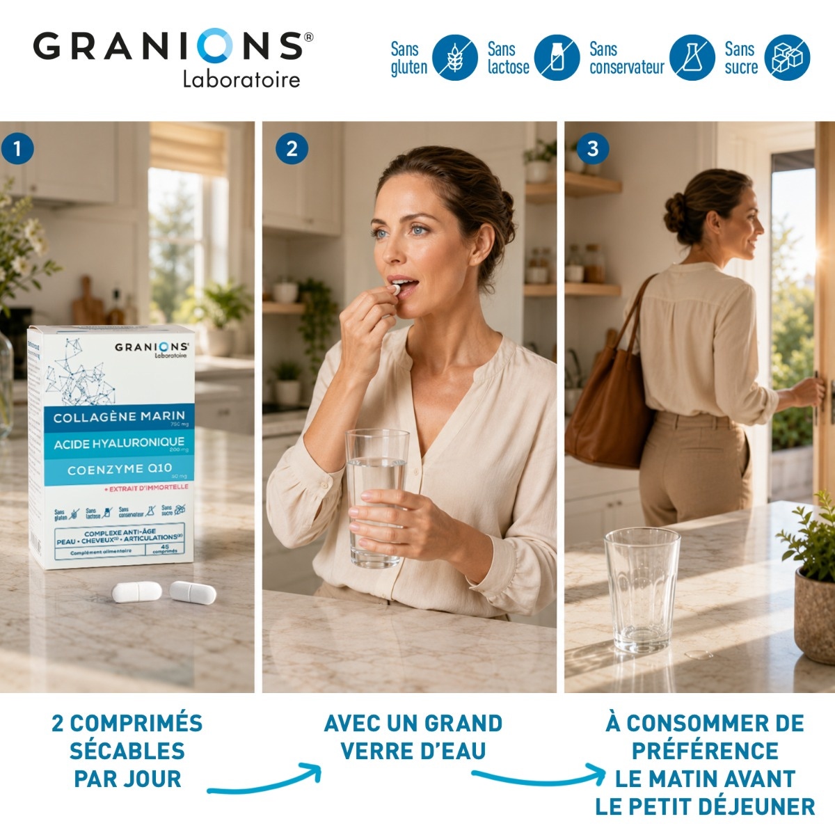 GRANIONS - Complexe Collagène, Acide Hyaluronique & Coenzyme Q10 - 60 comprimés