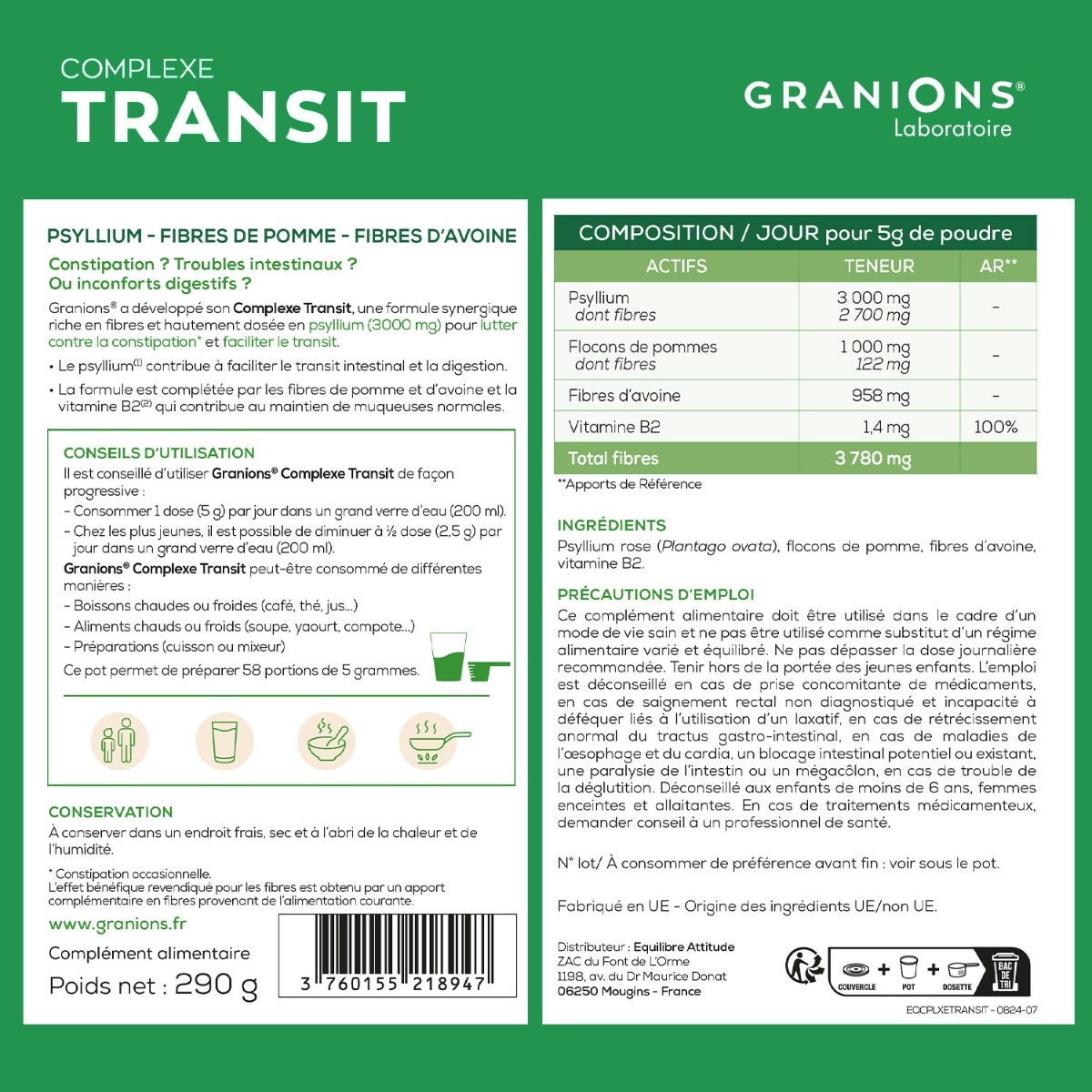 Complexe transit au Psyllium composition