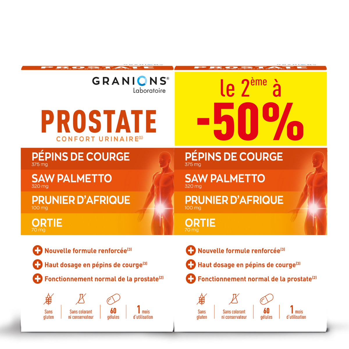 Granions Prostate - Confort urinaire Prix choc - Pepins de Courge  - Ortie - Prunier d'Afrique - Saw palmetto - Lycopene - Zinc