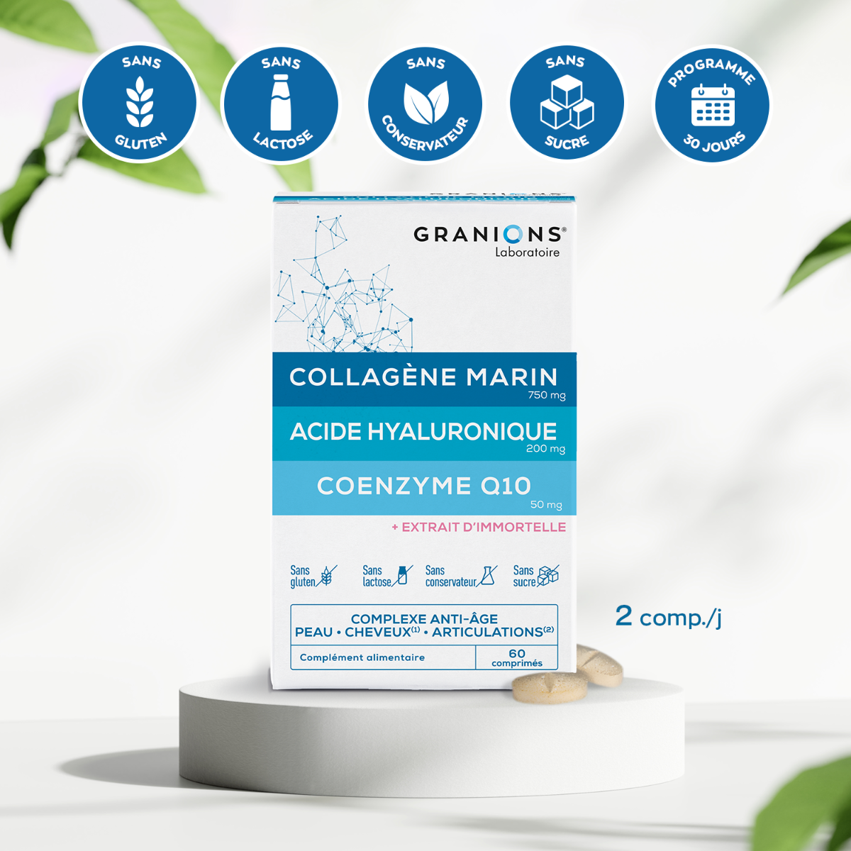 GRANIONS - Complexe Collagène, Acide Hyaluronique & Coenzyme Q10 - 60 comprimés