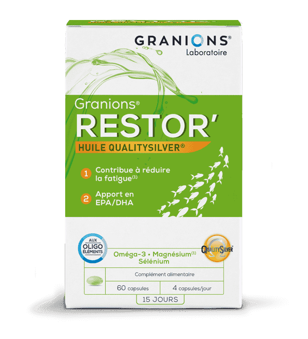 Granions Restor - Huile de poisson Quality Silver - EPA -DHA - Magnésium - Sélénium - 60 capsules