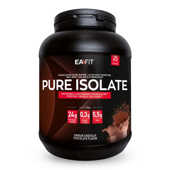 EAFIT Pure Isolat chocolat 750 g - Protéine pour la prise de muscle à très faible tenaur en lactose. Digestion facile