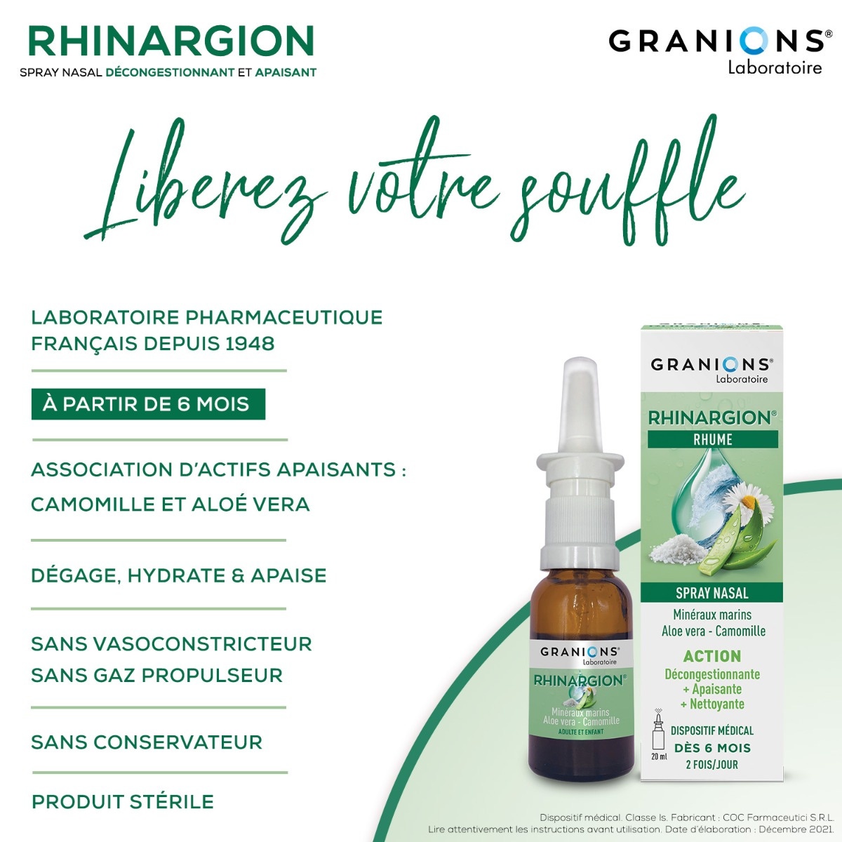 GRANIONS Rhinargion - Spray nasal décongestionnant et apaisant
